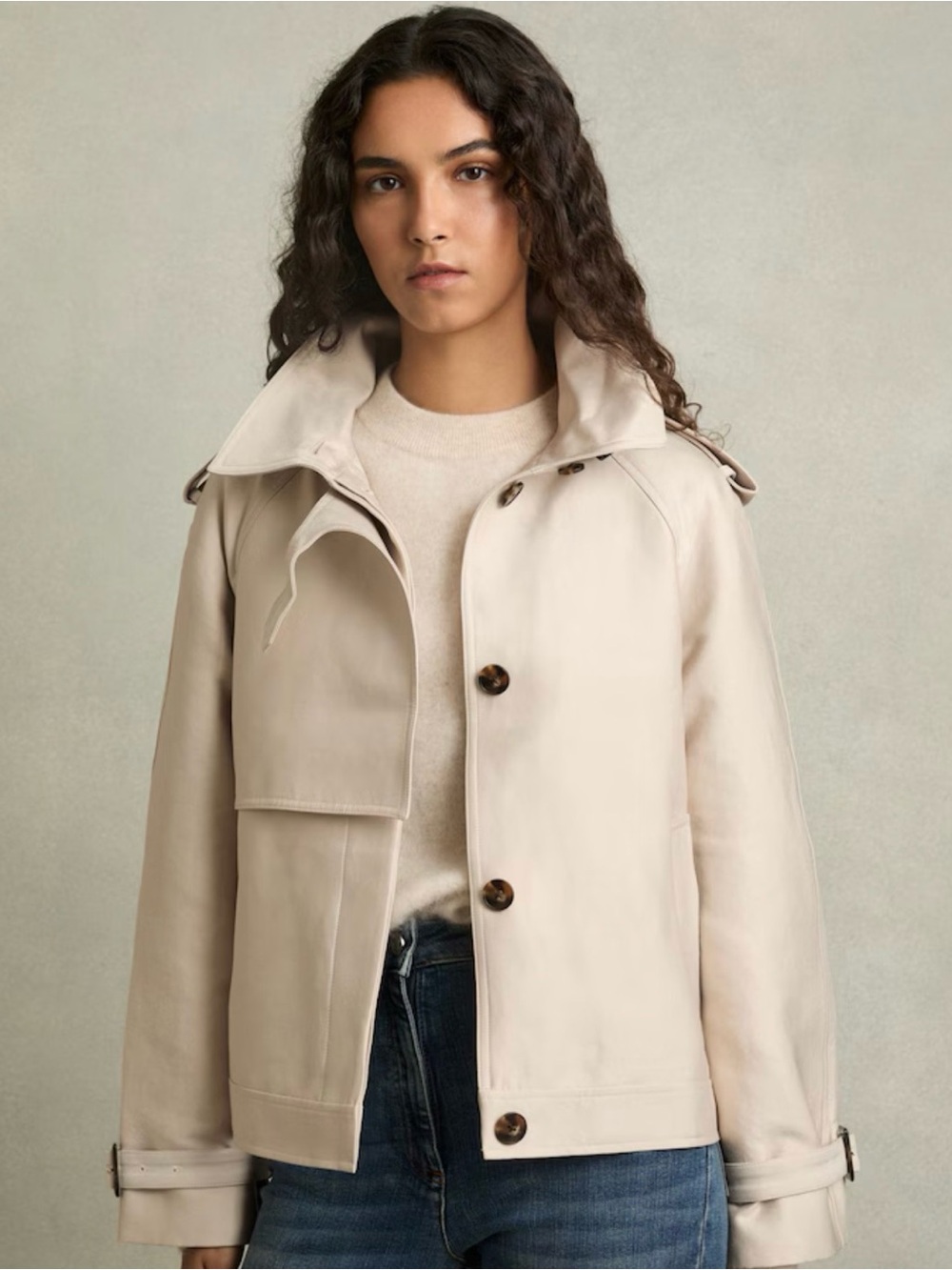 Reiss Cream Short Trench Jacket - Size 10